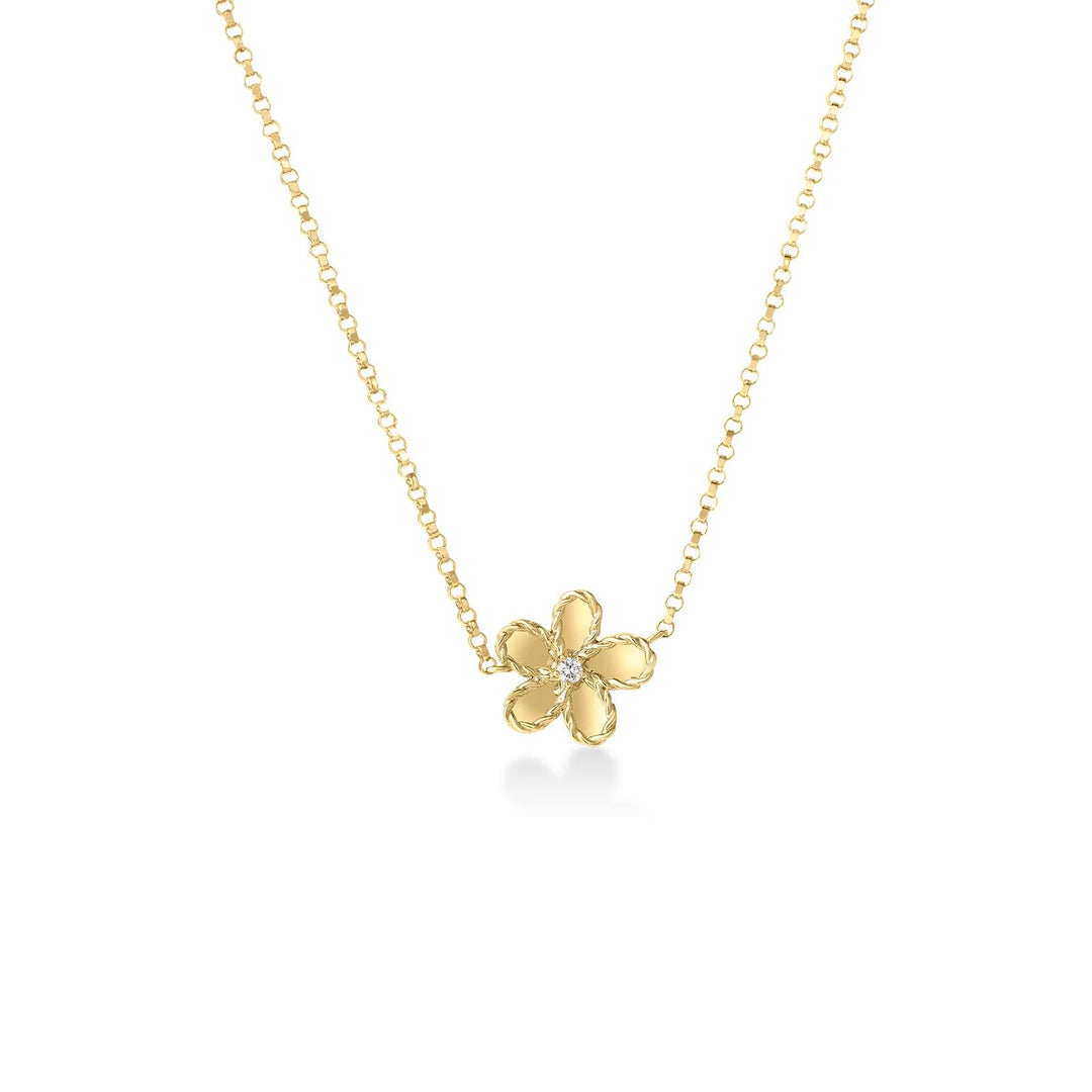 18K Yellow Gold Diamond Jasmine Tiny Flower Necklace