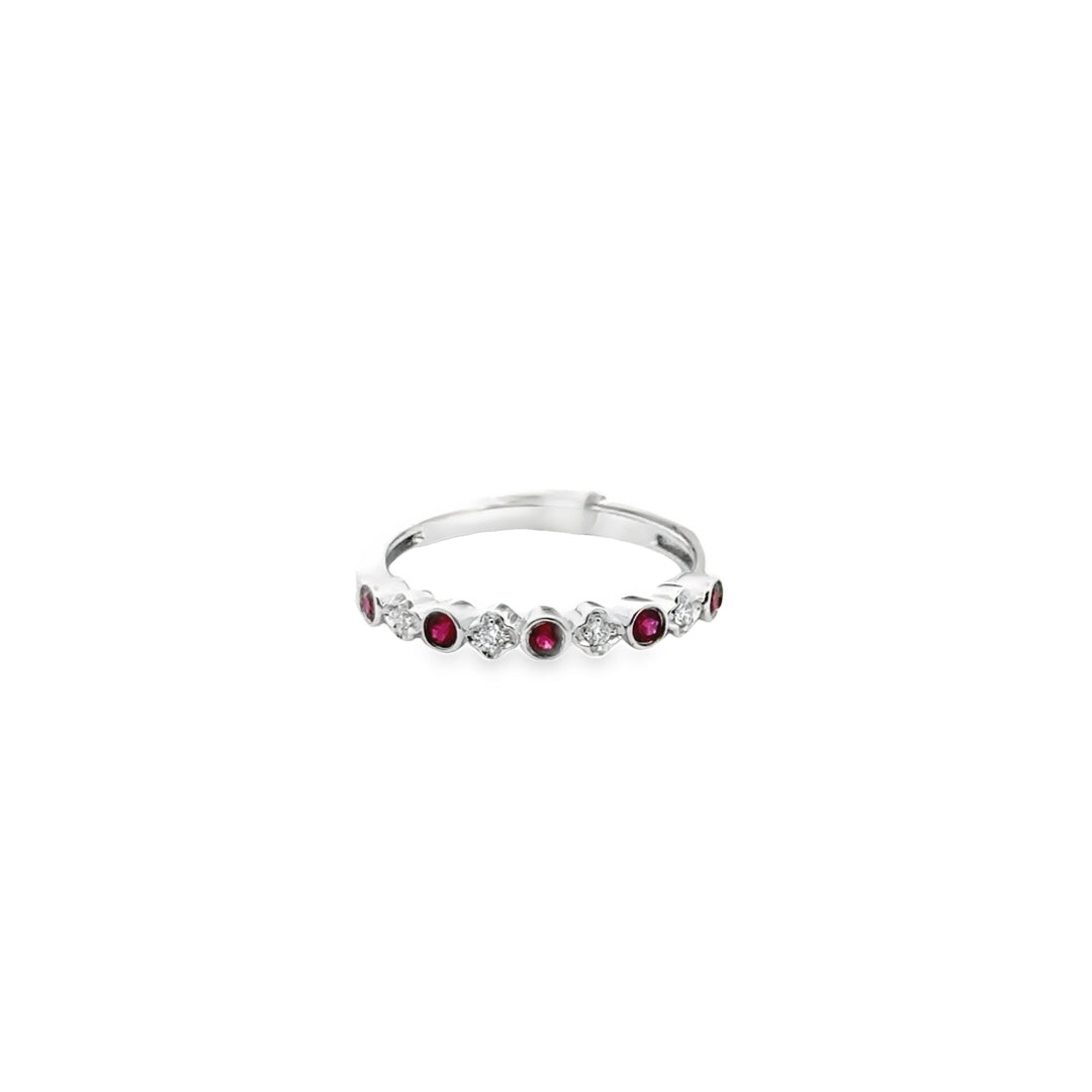 14K White Gold Ruby Diamond Clover Stacker Ring