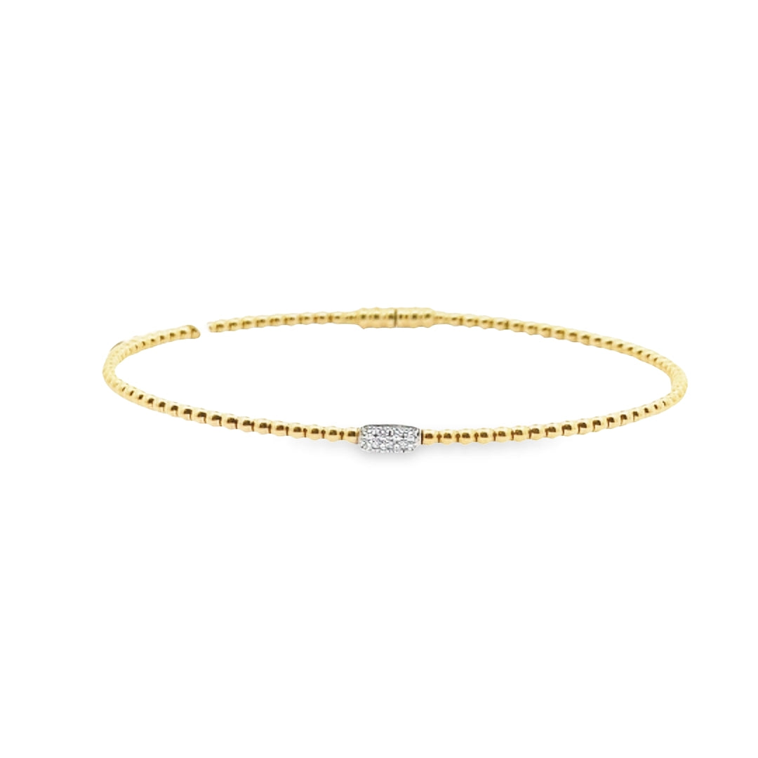 18K Two-Tone Yellow Gold Diamond Beaded Bangle Bracelet