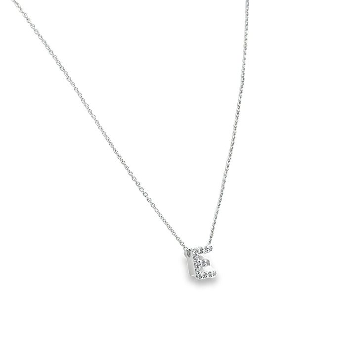 18K White Gold Diamond Tiny Treasures Love Letter "E" Pendant Necklace