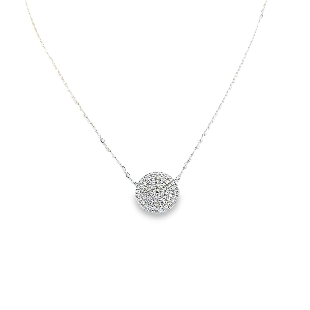 14K White Gold Diamond Pave Circle Pendant Necklace