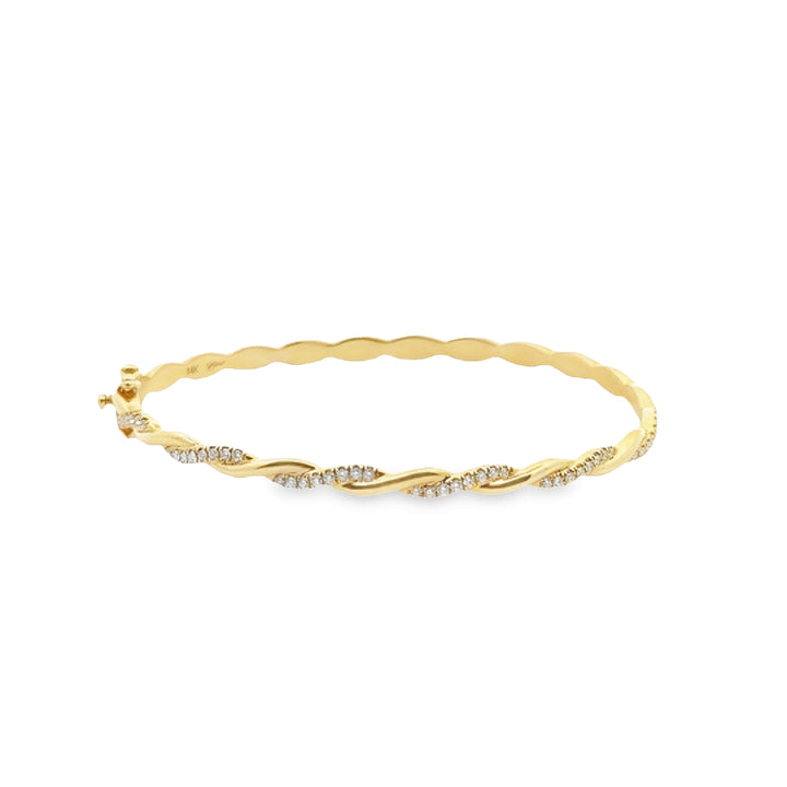 14K Yellow Gold Diamond Twist Bangle Bracelet