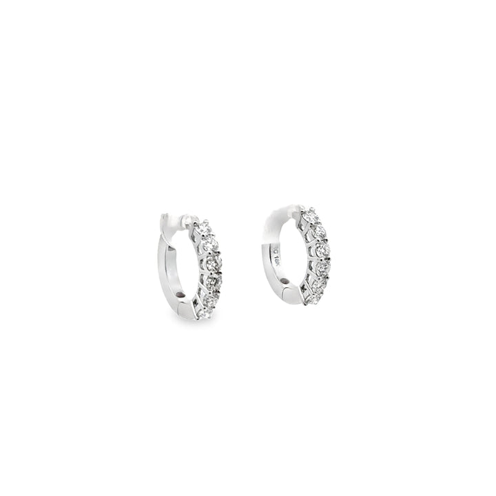 18K White Gold Diamond Single Line Huggie Hoop Earrings