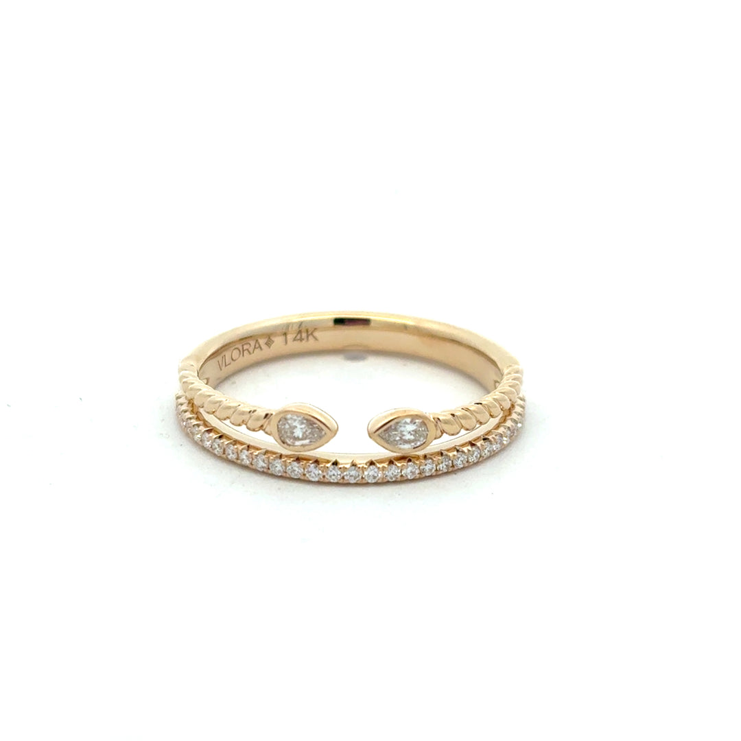 14K Yellow Gold Diamond Bezel Set Pear Duo Twist Ring