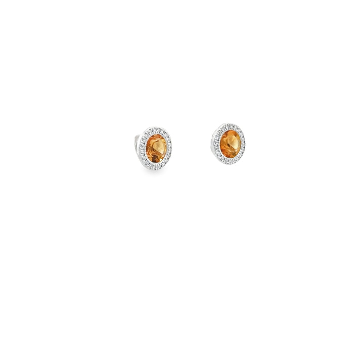 14K White Gold Citrine Diamond Halo Martini Stud Earrings