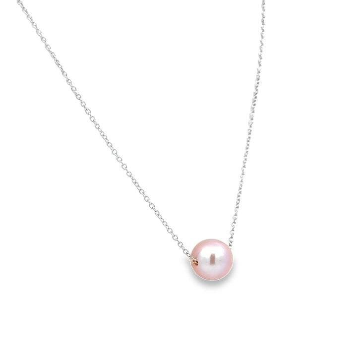 14K White Gold Freshwater Cultured Pearl Floating Necklace