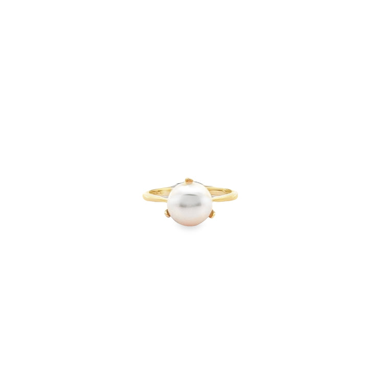 14K Yellow Gold Freshwater Cultured Pearl Button Ring