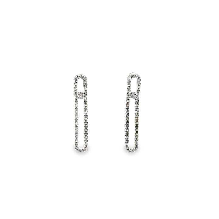 14K White Gold Diamond Legacy Paperclip Drop Earrings (Small)