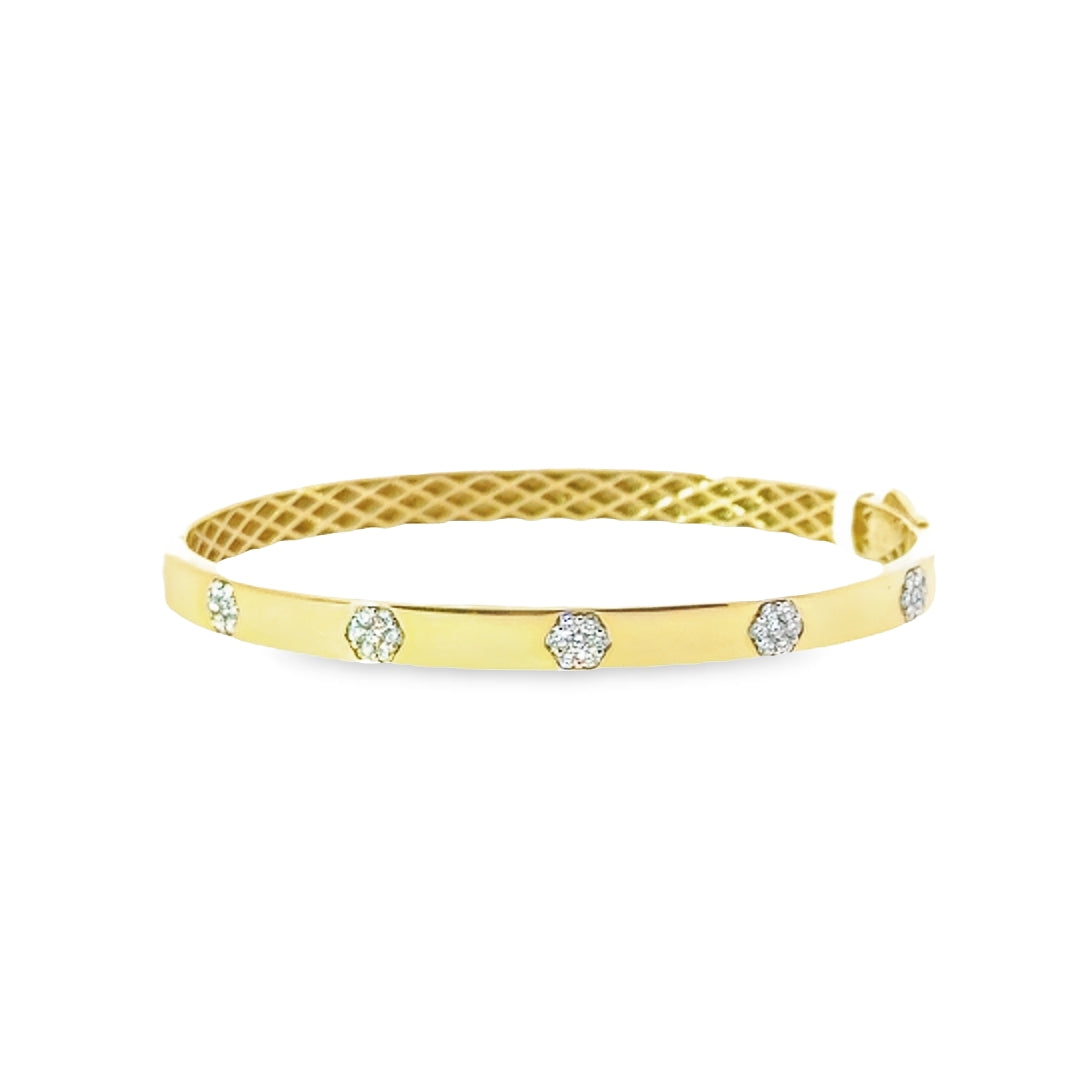18K Two-Tone Gold Diamond Flower Bangle