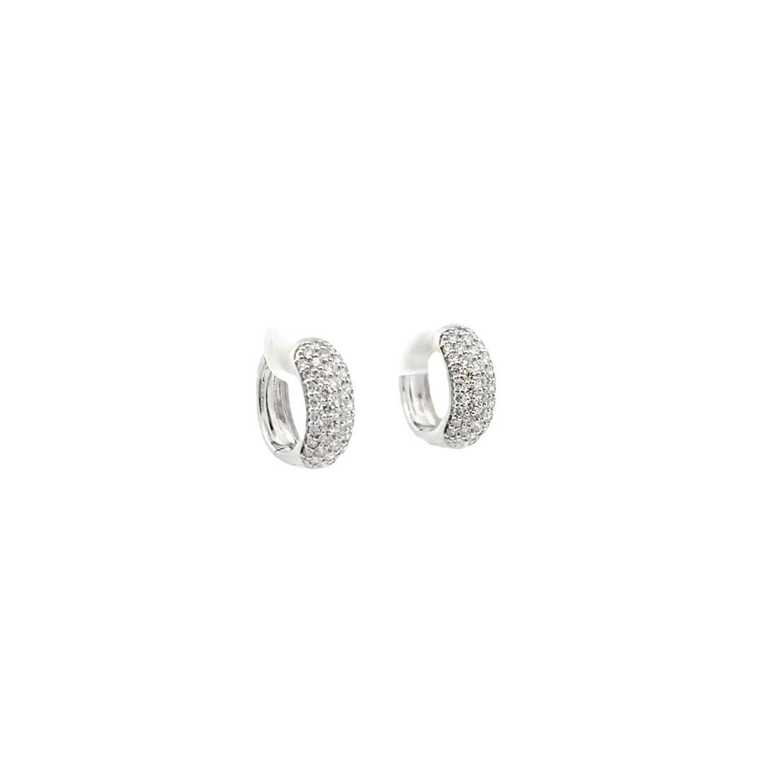 18K White Gold Diamond Pave Huggie Hoop Earrings
