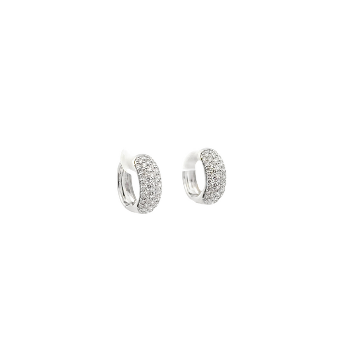 18K White Gold Diamond Pave Huggie Hoop Earrings