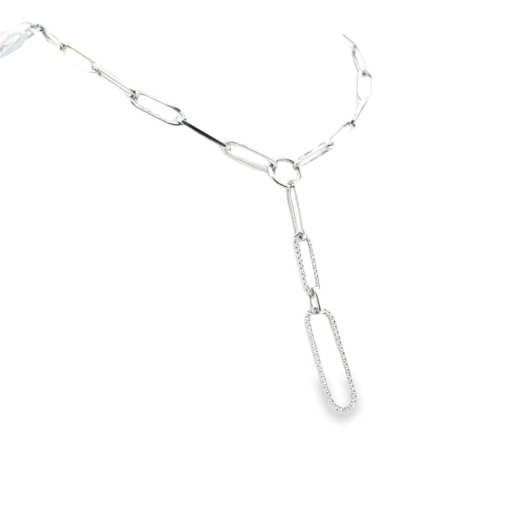 14K White Gold Diamond Paperclip Drop Chain Necklace
