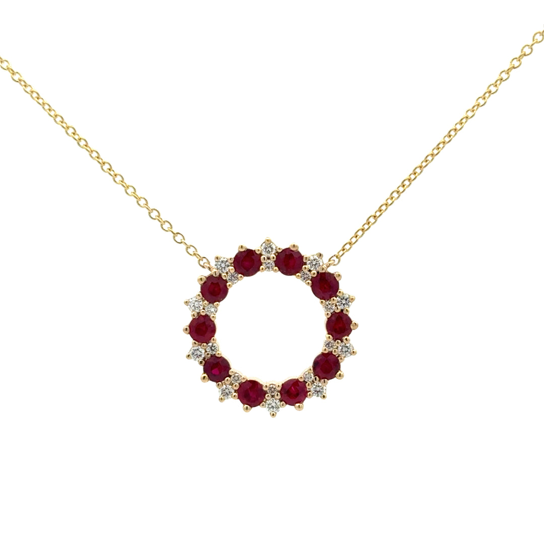14K Yellow Gold Ruby Diamond Adella Alternating Open Circle Pendant Necklace