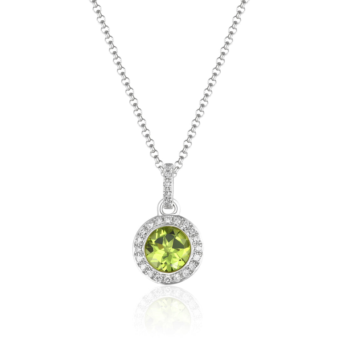 14K White Gold Peridot Diamond Halo Martini Pendant Necklace