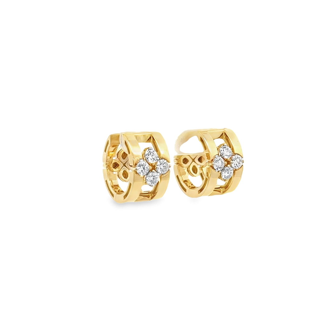 18K Yellow Gold Diamond Love in Verona Open Frame Huggie Hoop Earrings