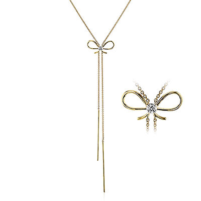14K Yellow Gold Diamond Bow Lariat Necklace