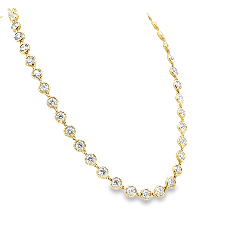 18K Yellow Gold Diamond Bezel Set Tennis Necklace