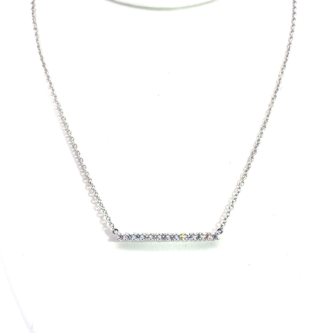 18K White Gold Diamond Bar Necklace (Small)