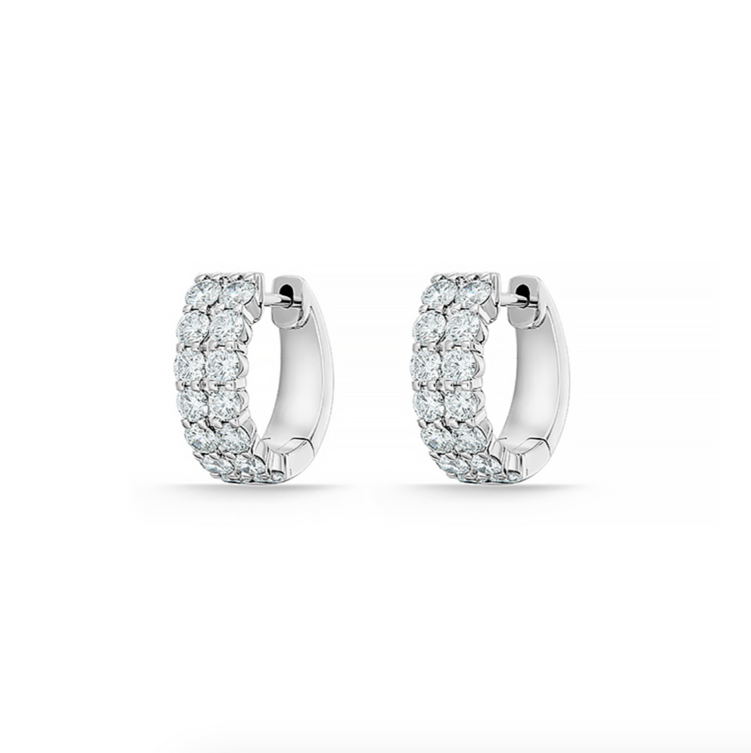 18K White Gold Diamond Petite Double Row Huggie Hoop Earrings