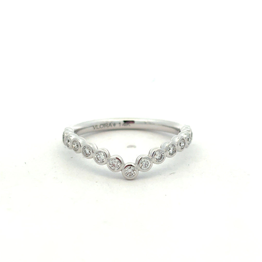 14K White Gold Diamond Bezel Set Chevron Contour Ring