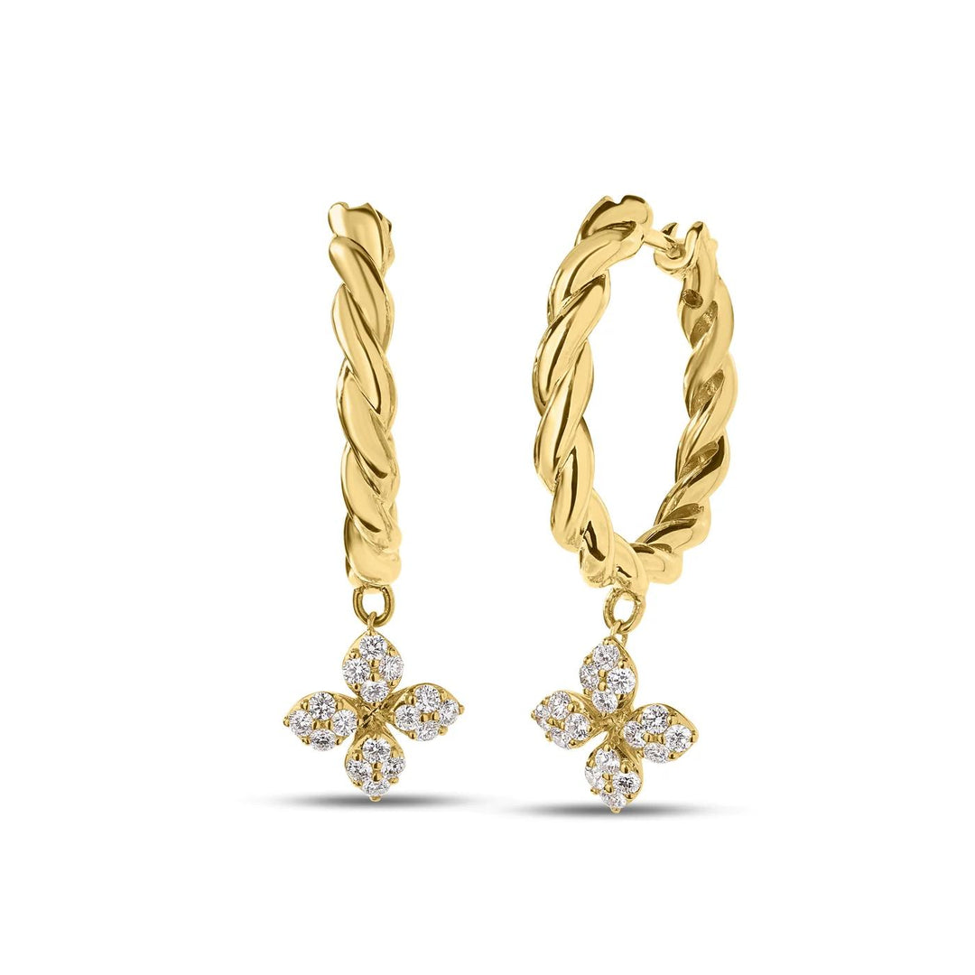 18K Yellow Gold Diamond Love In Verona Twisted Hoop Earrings