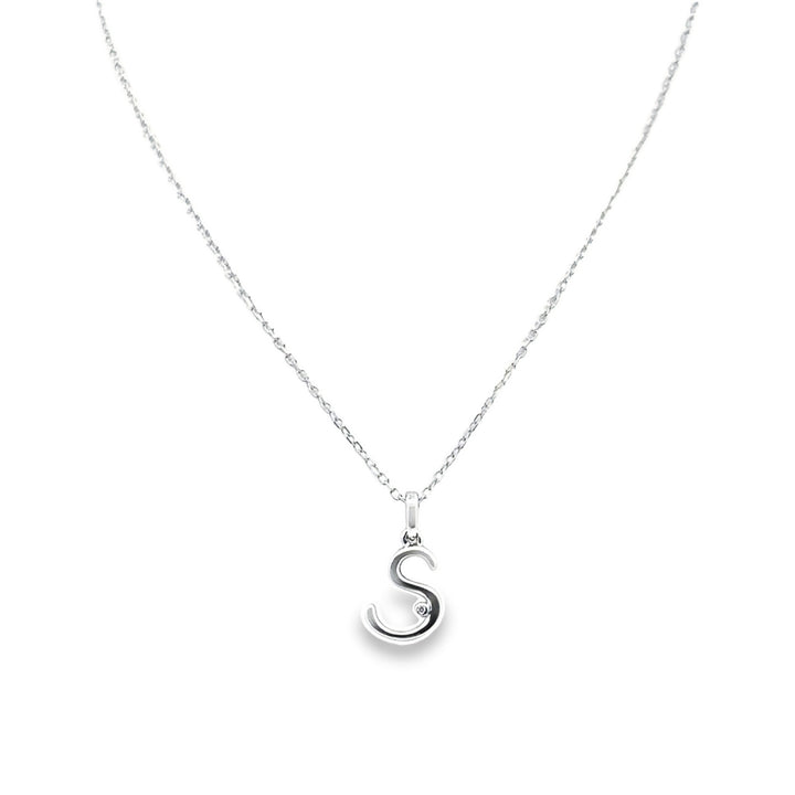 14K White Gold Diamond S Initial Pendant Necklace