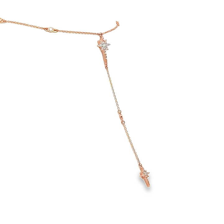 14K Rose Gold Diamond Bezel Set Starburst Lariat Necklace