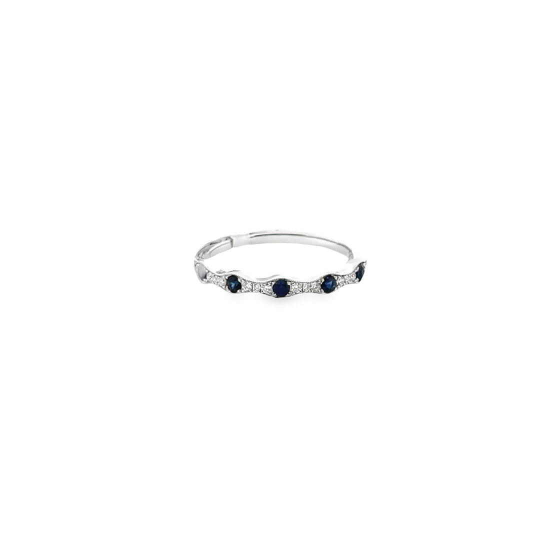 14K White Gold Sapphire Diamond Pave Stacker Ring