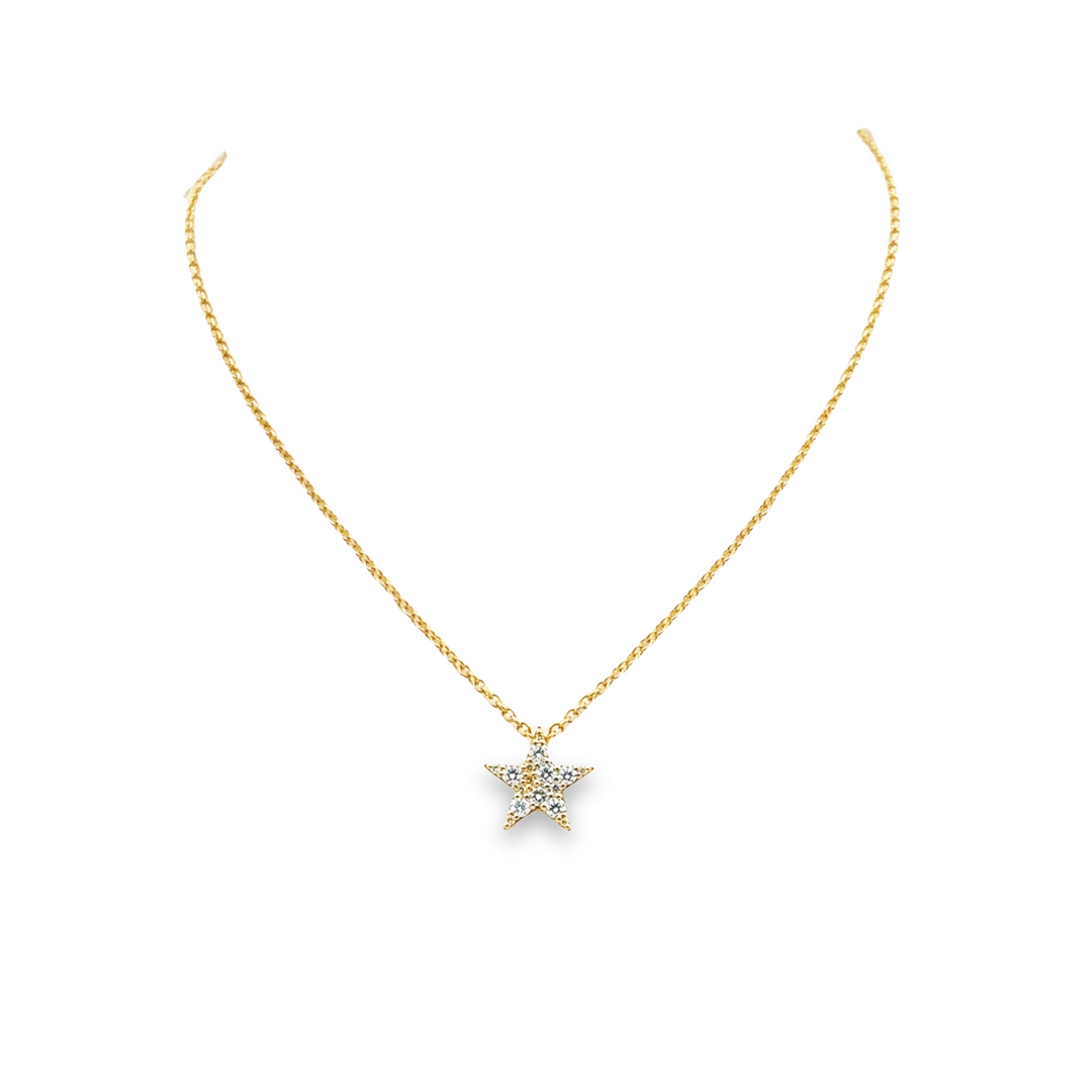 18K Yellow Gold Diamond Luna Pave Star Pendant Necklace