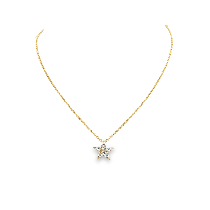 18K Yellow Gold Diamond Luna Pave Star Pendant Necklace