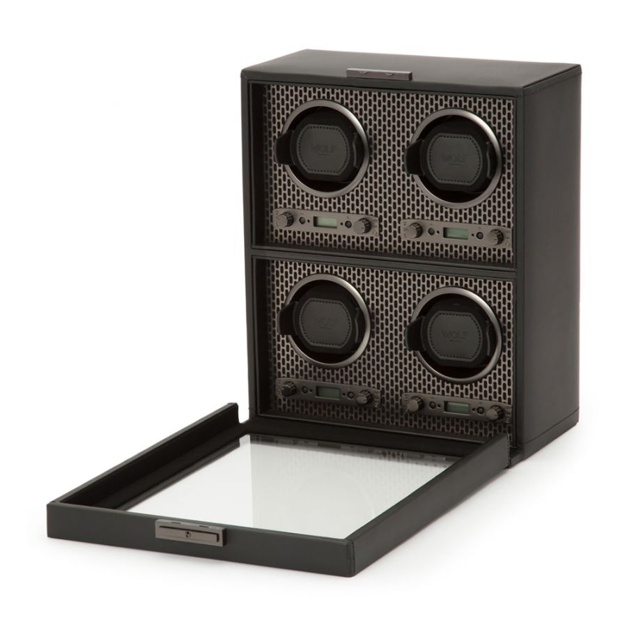 British Racing 4 Piece Watch Winder In Black