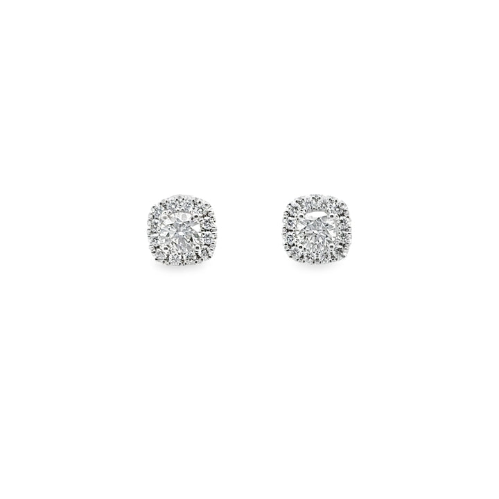 14K White Gold 2.45TW Diamond Cushion Halo Earrings