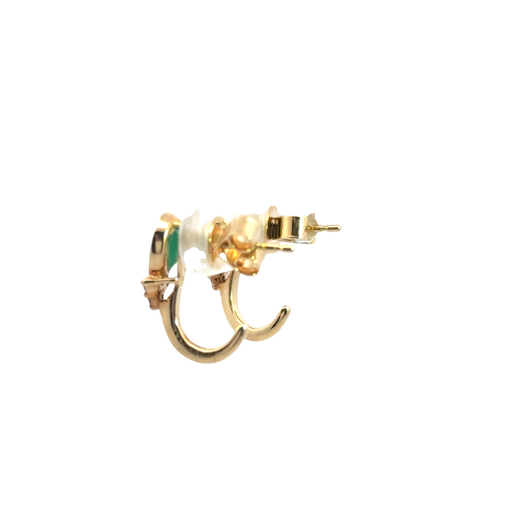 14K Yellow Gold Emerald Diamond Pear Drop Stud Earrings