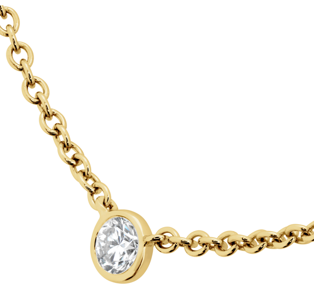 18K Yellow Gold Cascade Bezel 7 Stone Station Necklace