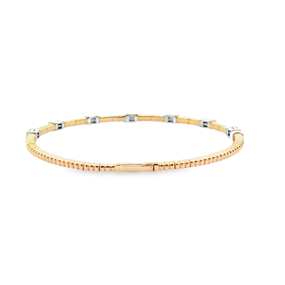 14K Two-Tone Gold Diamond Princess Cut Chanel Set Bangle Bracelet