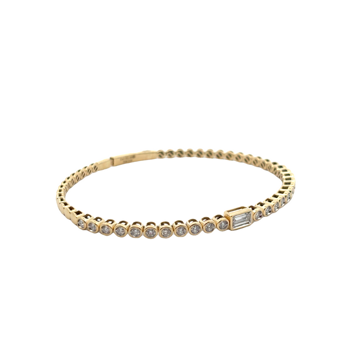 14K Yellow Gold Diamond Bezel Set Flex Bangle Bracelet