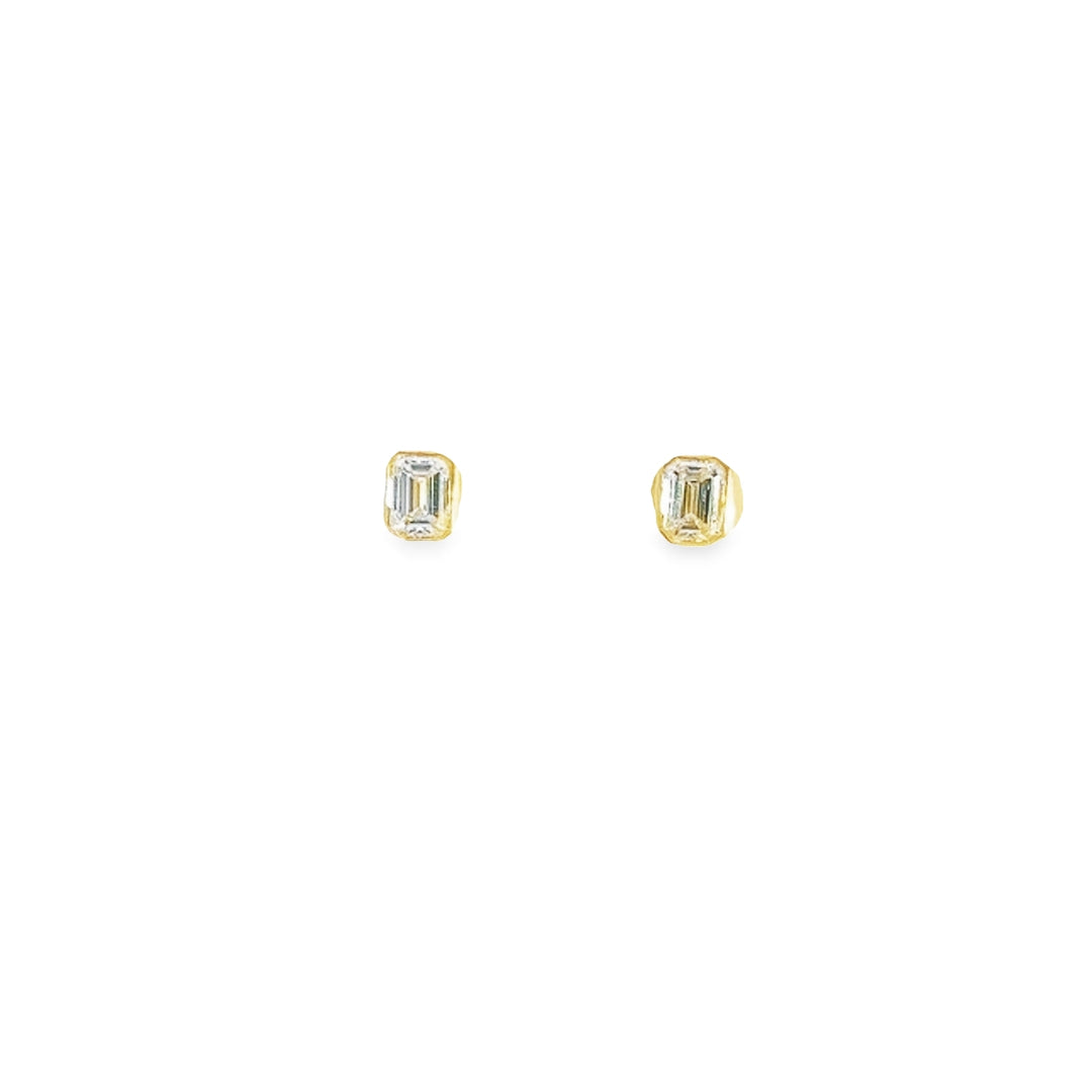 14K Yellow Gold Lab Grown Diamond Emerald Cut Bezel Set Stud Earrings